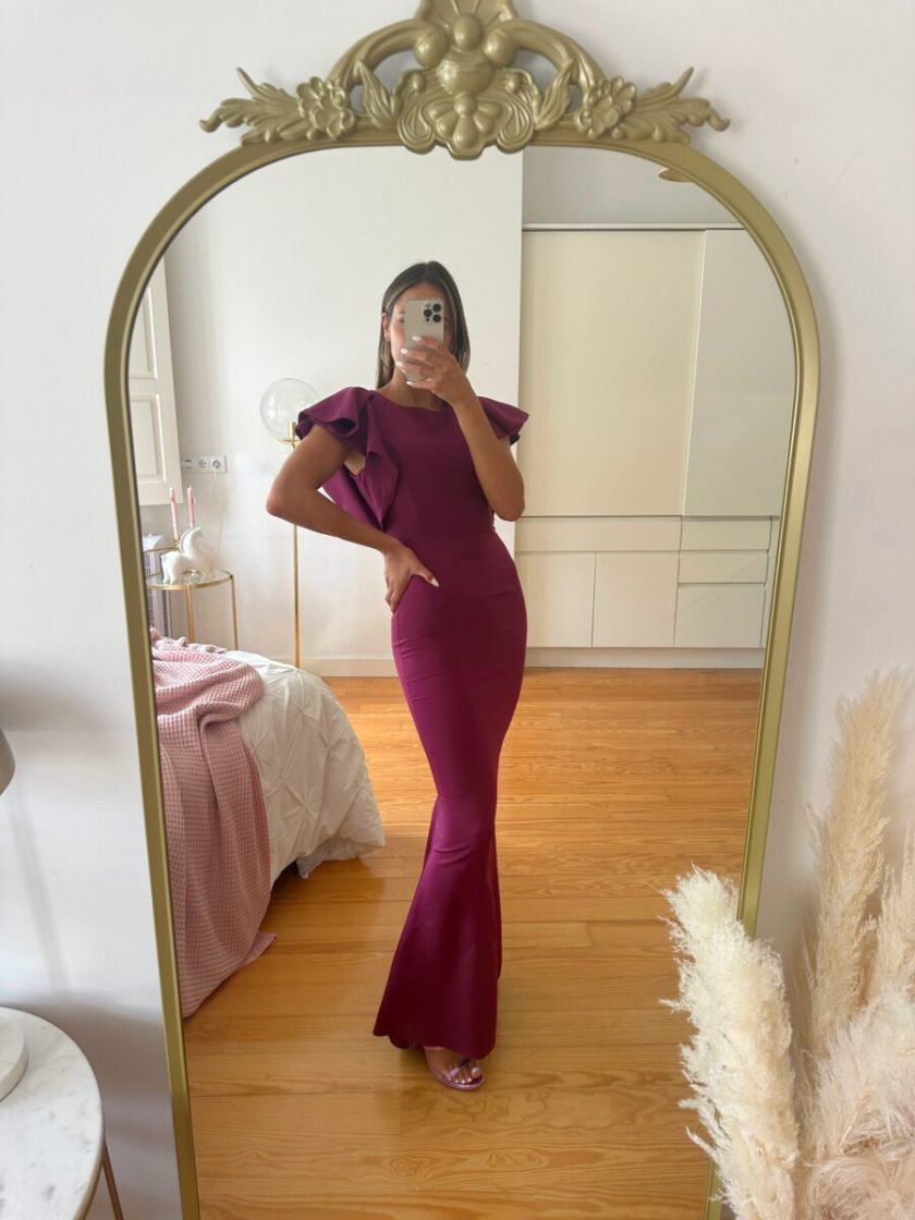 Vestido Sirena Manga Corta Volantes