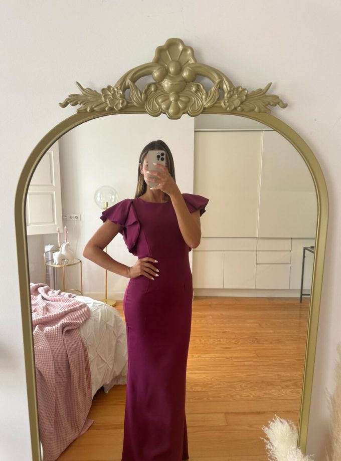 Vestido Sirena Manga Corta Volantes