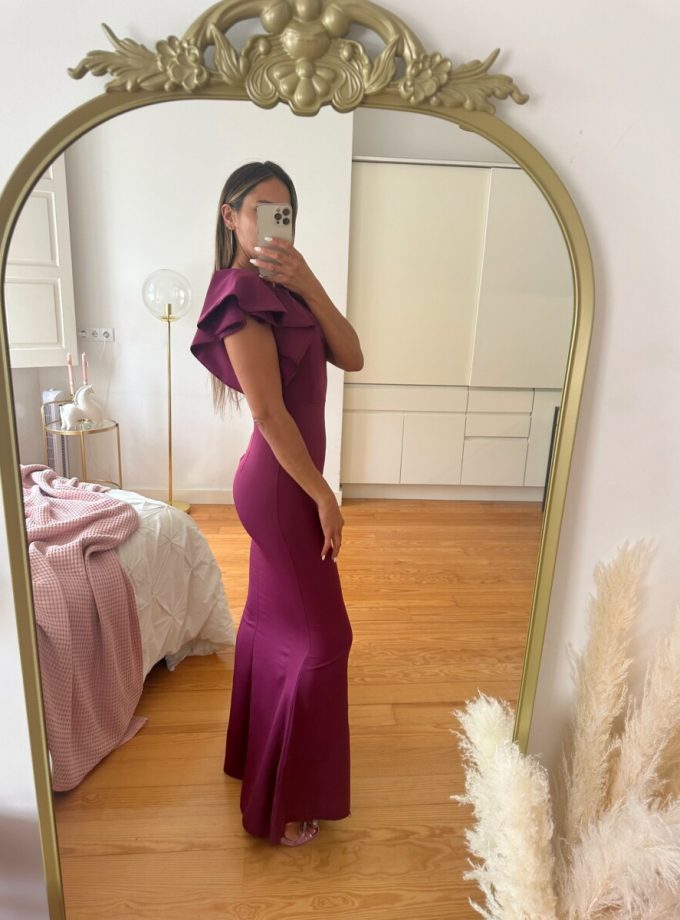 Vestido Sirena Manga Corta Volantes