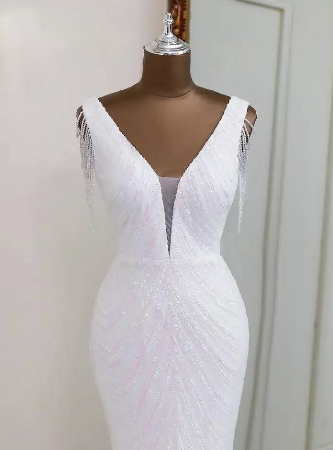 Vestido Cristales Hombro Novia