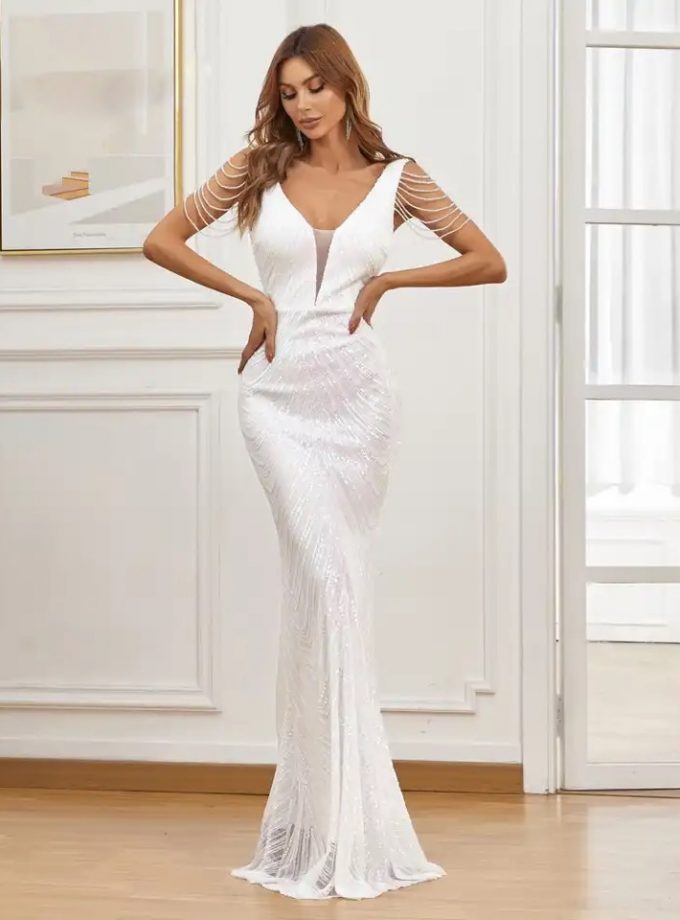 Vestido Cristales Hombro Novia