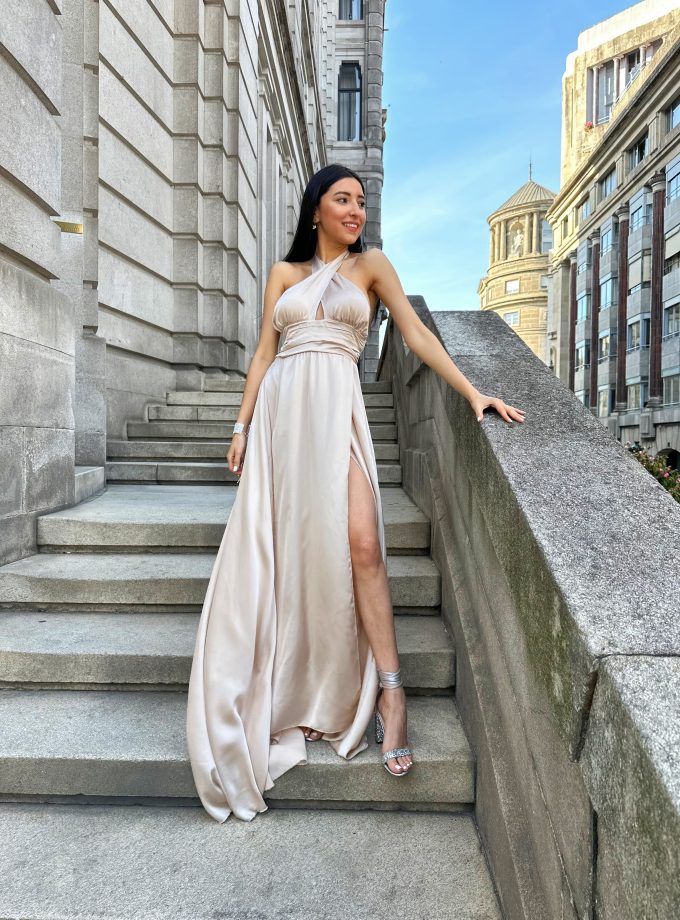 Vestido Seda Pecho Cruzado