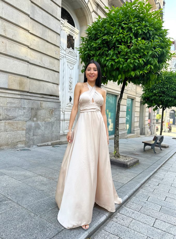 Vestido Seda Pecho Cruzado