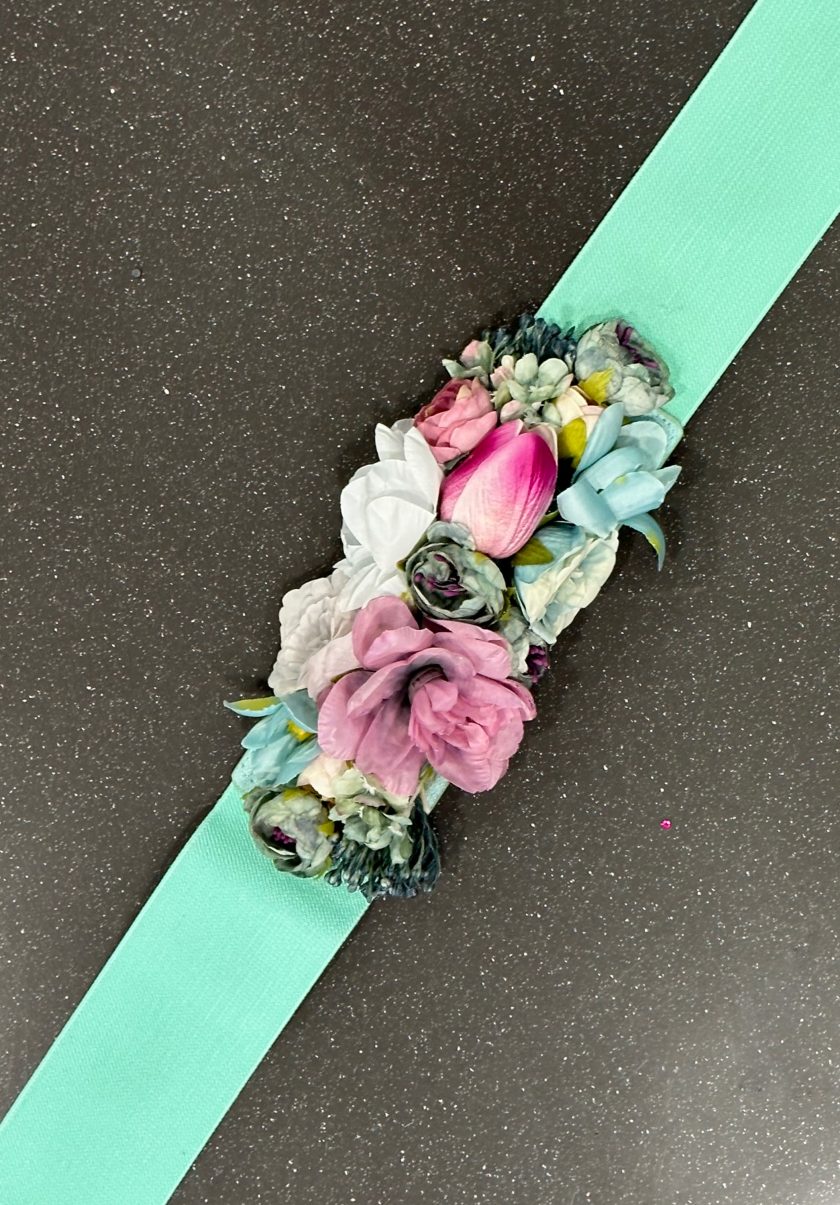 Cinturón Floral Elástico Verde Agua