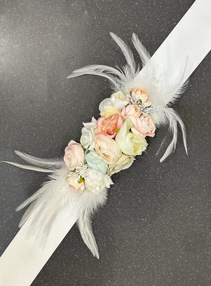 Cinturón Floral Plumas Blanco