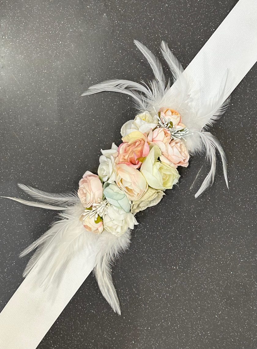 Cinturón Floral Plumas Blanco