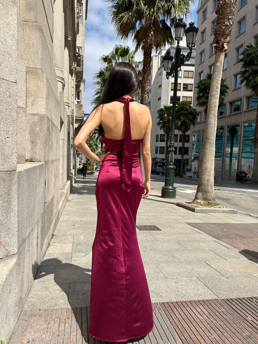 Vestido Seda Halter Drapeado - Imagen 5