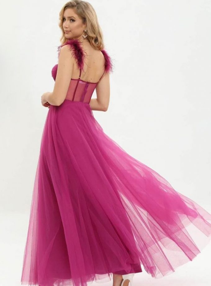 Vestido Corsé Transparecias Plumas