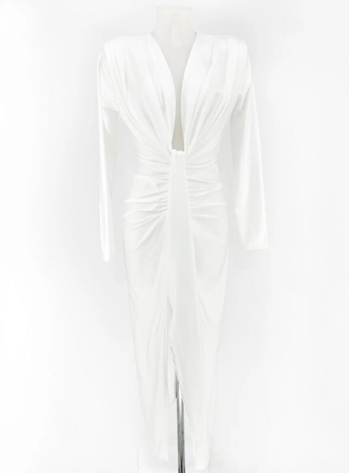 Vestido Seda Escote Nudo Mangas Novia