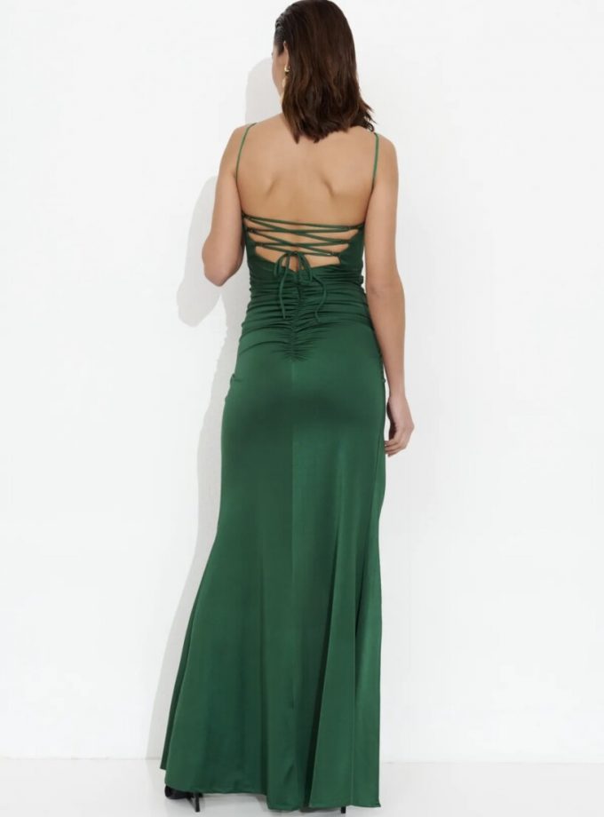 Vestido Seda Elástico Drapeado Espalda