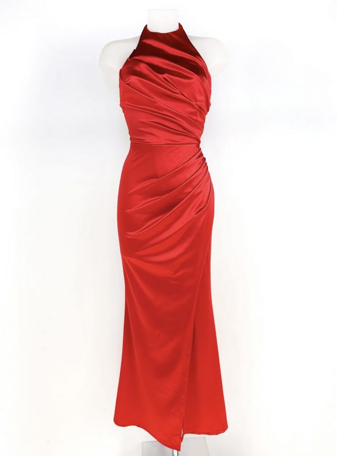 Vestido Seda Halter Drapeado