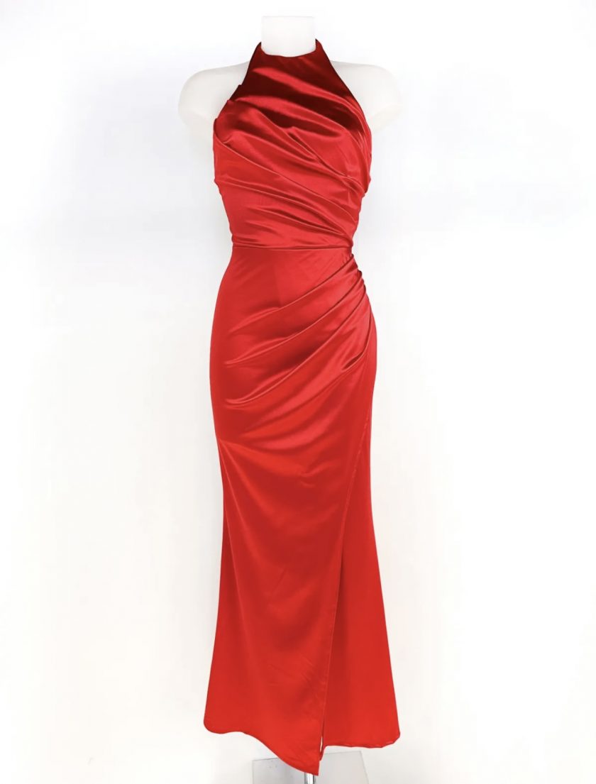 Vestido Seda Halter Drapeado - Imagen 11
