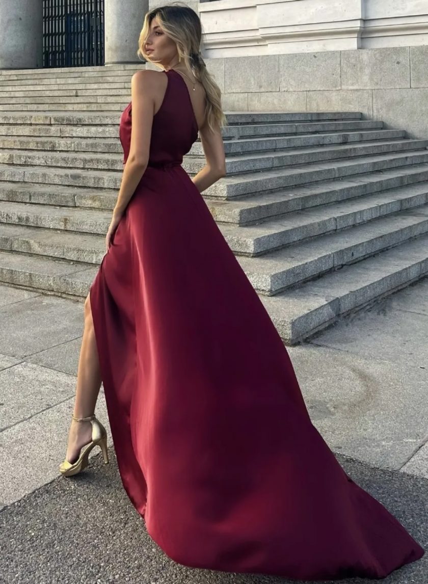 Vestido Asimétrico Seda Cola - Imagen 6