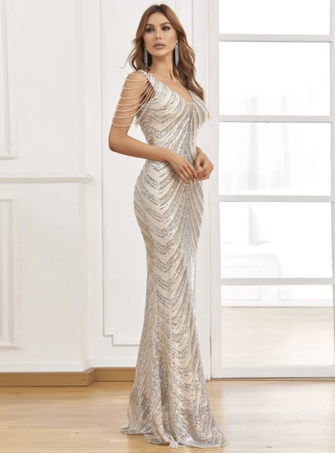 Vestido Cristales Hombro