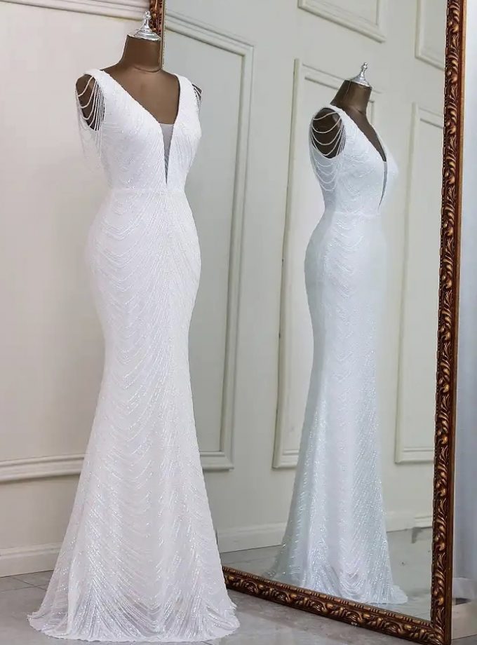 Vestido Cristales Hombro Novia