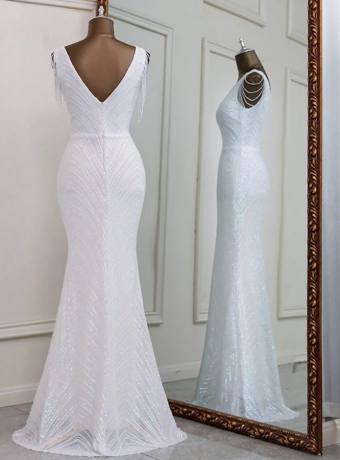 Vestido Cristales Hombro Novia