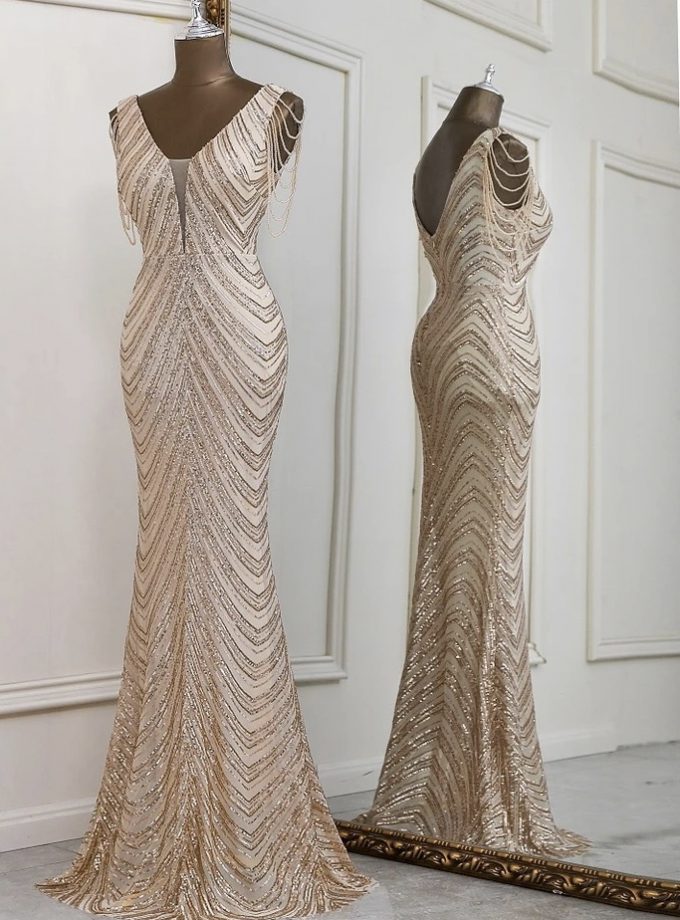 Vestido Cristales Hombro