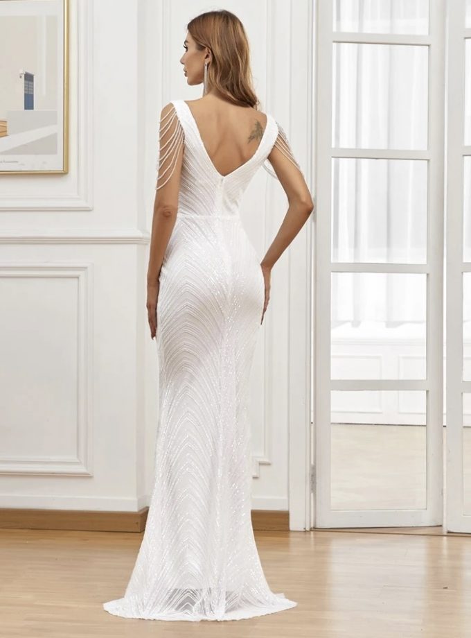 Vestido Cristales Hombro Novia