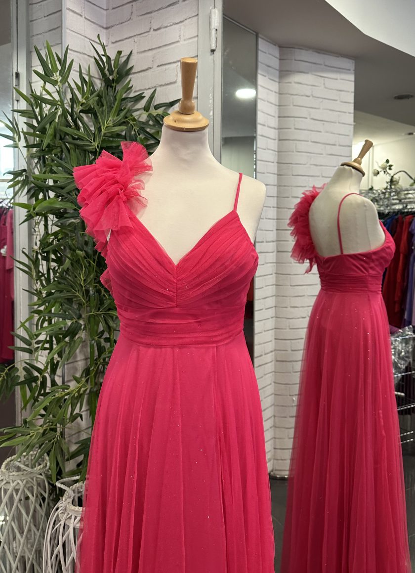Vestido Tul Abertura Hombro Brillo - Imagen 6