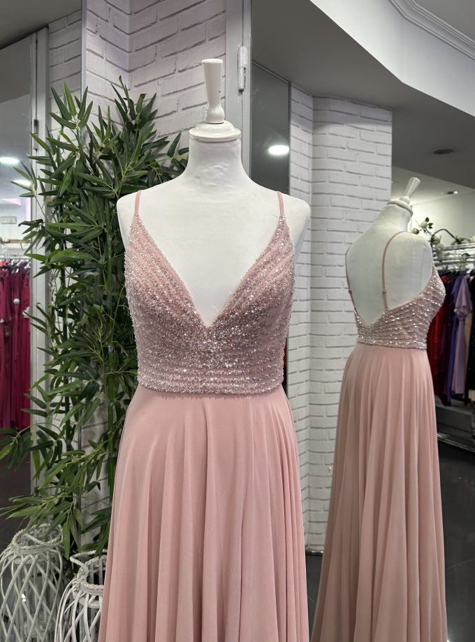 Vestido Gasa Brillos Pecho