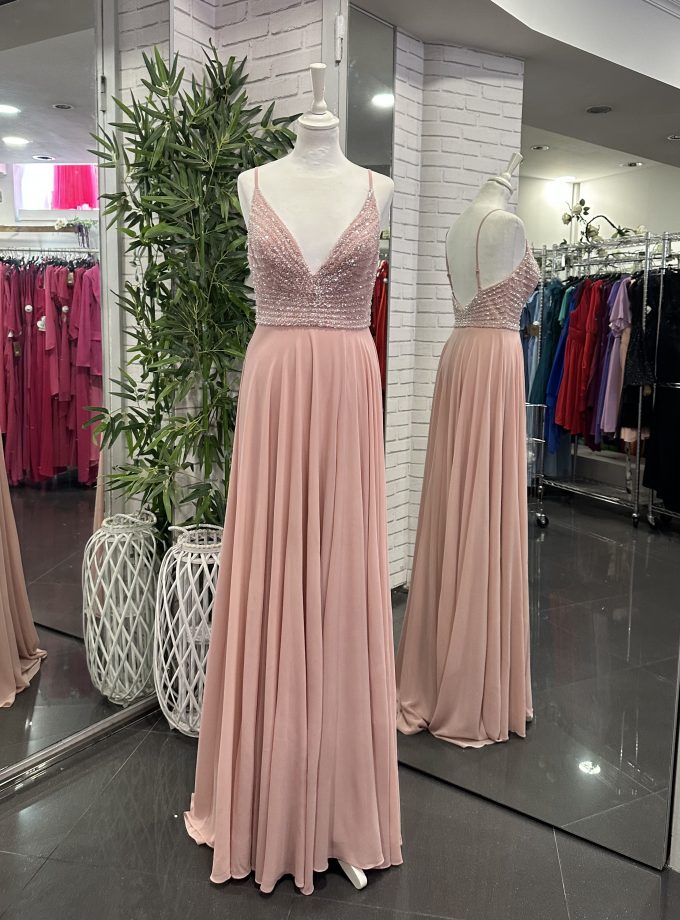 Vestido Gasa Brillos Pecho