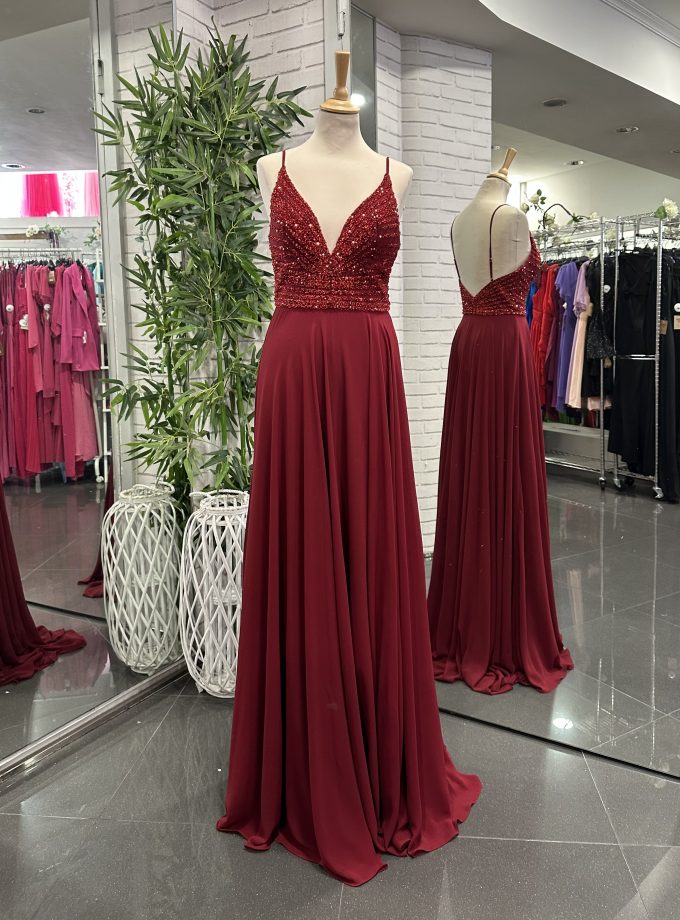 Vestido Gasa Brillos Pecho