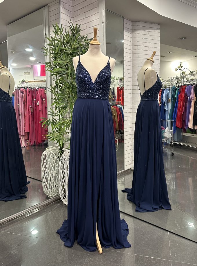 Vestido Gasa Brillos Pecho