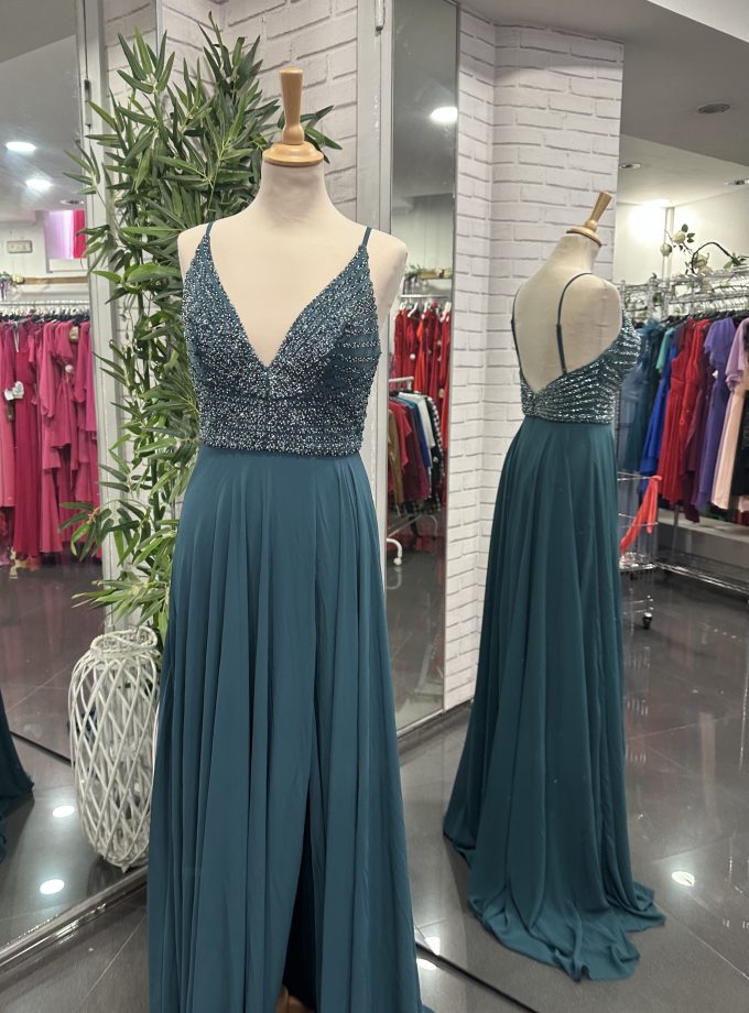 Vestido Gasa Brillos Pecho