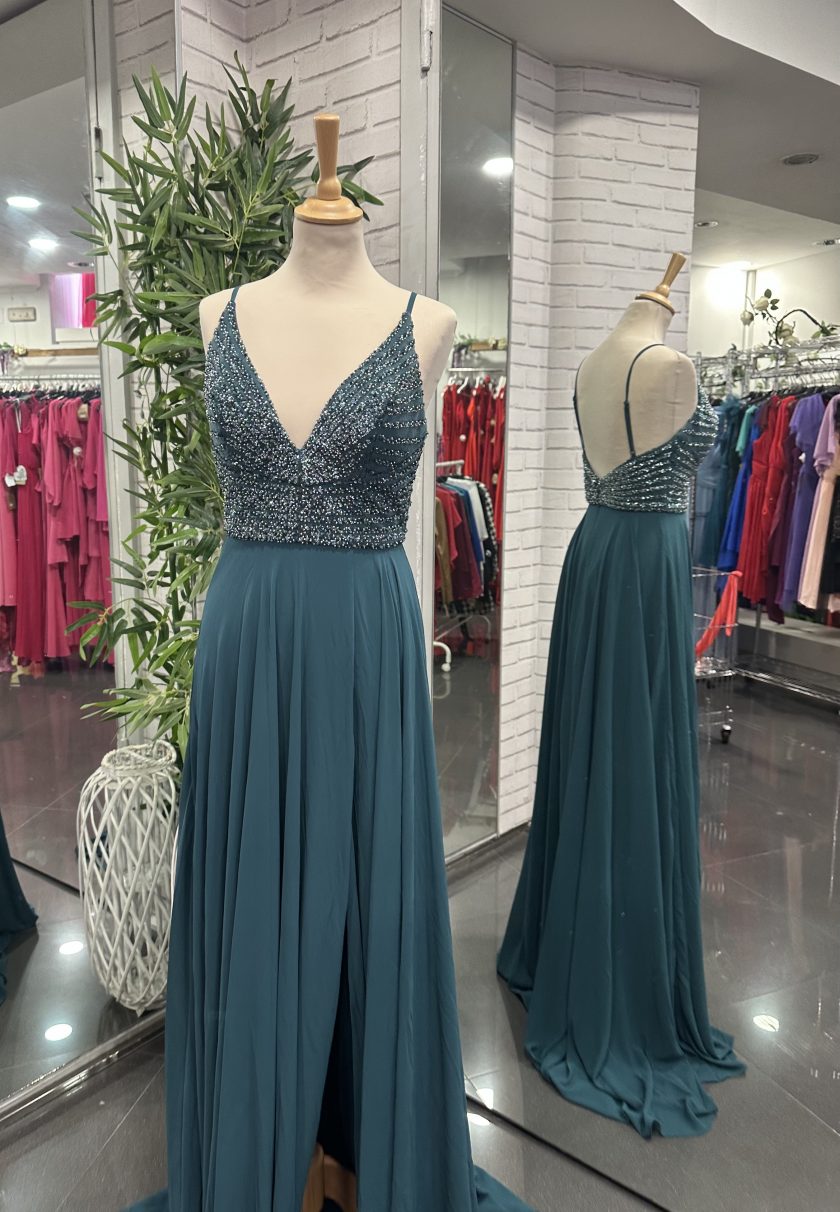 Vestido Gasa Brillos Pecho - Imagen 7