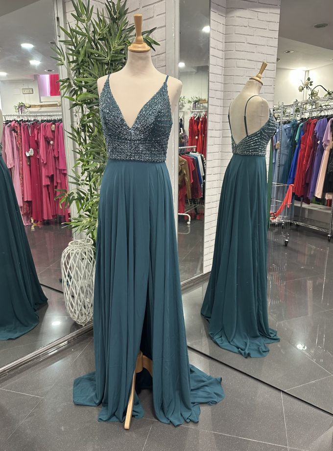 Vestido Gasa Brillos Pecho