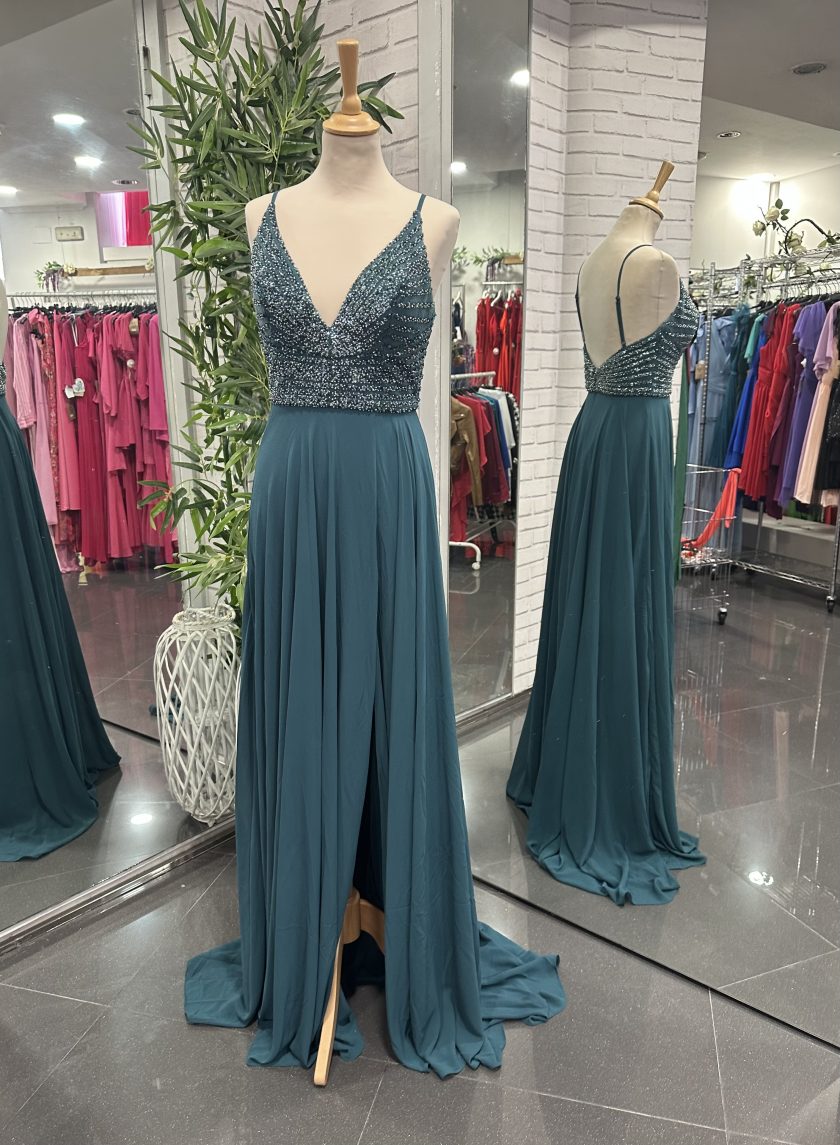Vestido Gasa Brillos Pecho - Imagen 6
