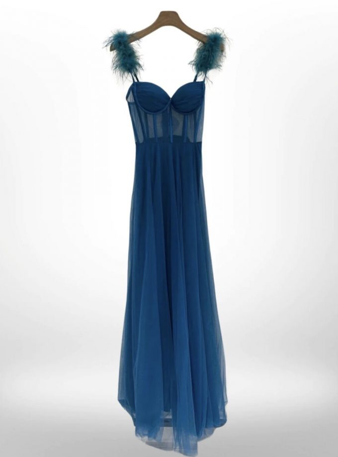 Vestido Corsé Transparecias Plumas