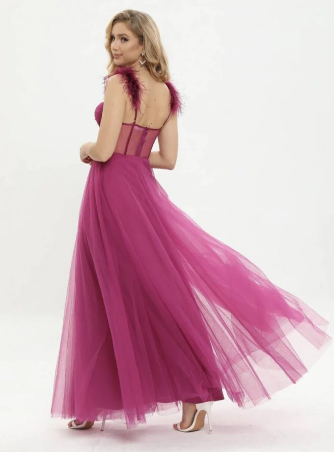 Vestido Corsé Transparecias Plumas