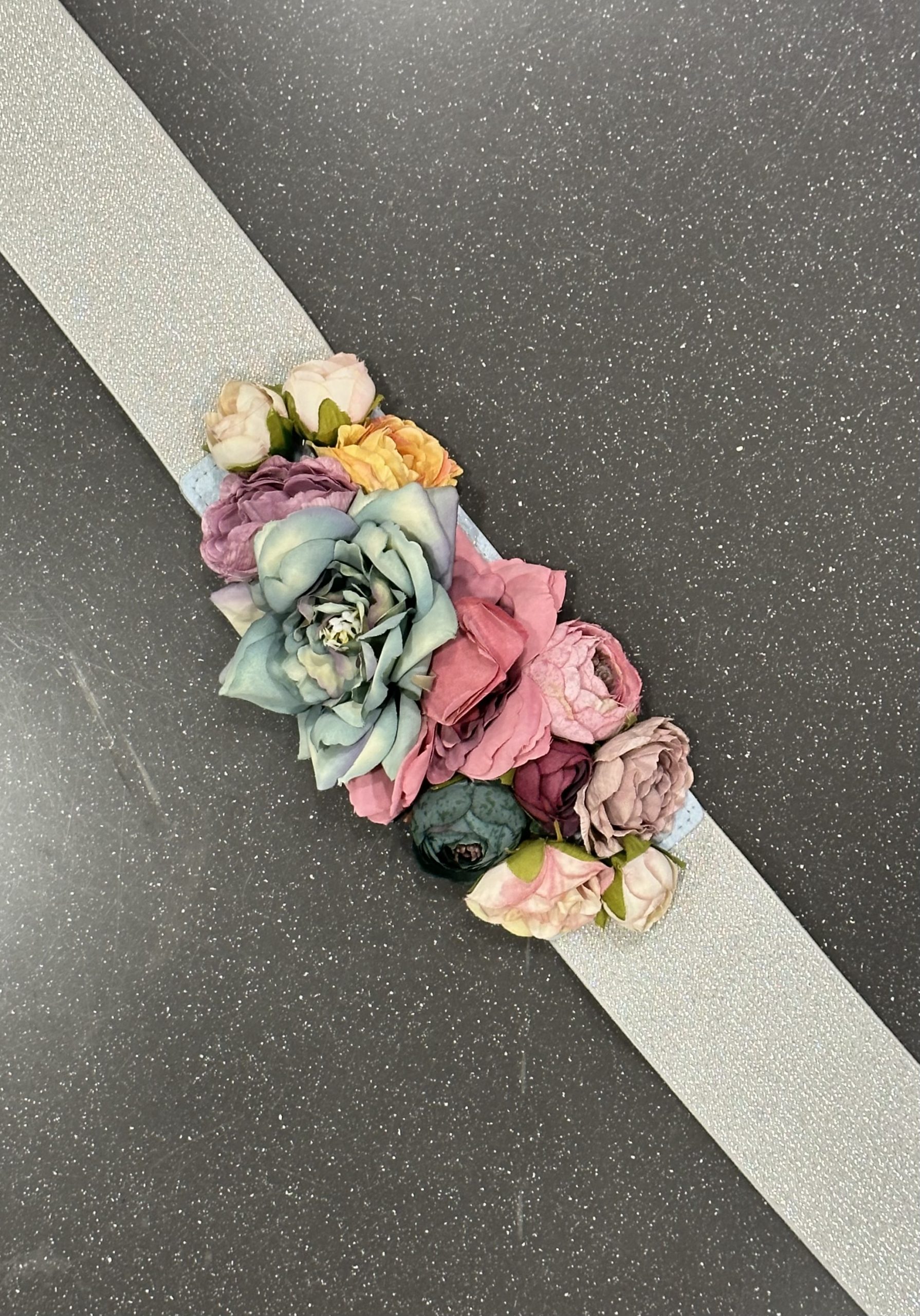 Cinturón Floral Elástico Plata