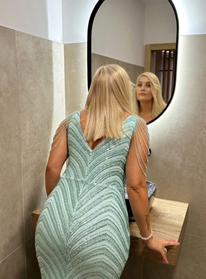 Vestido Cristales Hombro