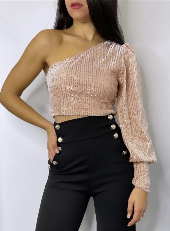 Top Asimétrico Terciopelo Lentejuelas