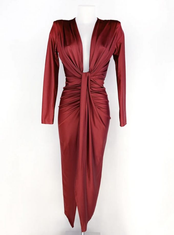 Vestido Seda Escote Nudo Mangas