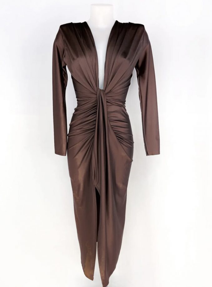 Vestido Seda Escote Nudo Mangas