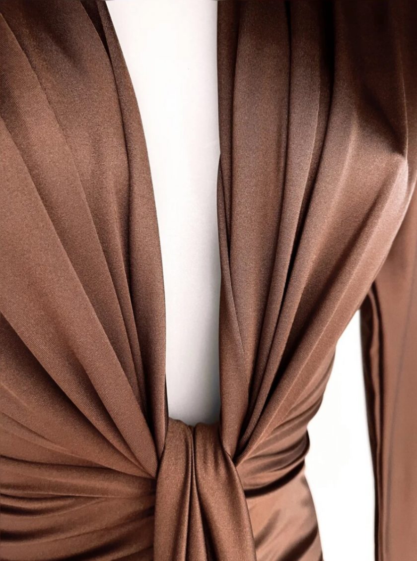 Vestido Seda Escote Nudo Mangas - Imagen 8