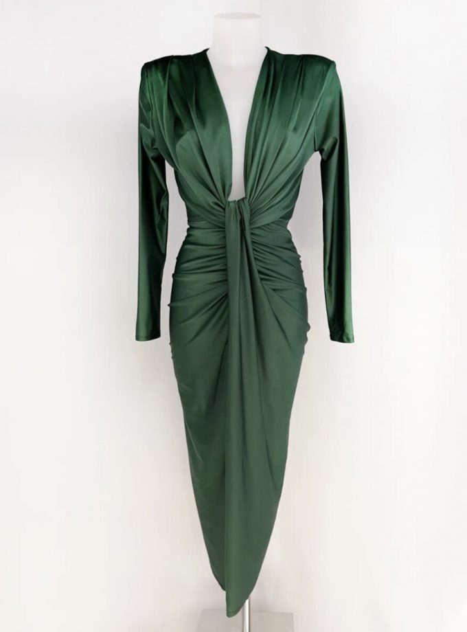 Vestido Seda Escote Nudo Mangas