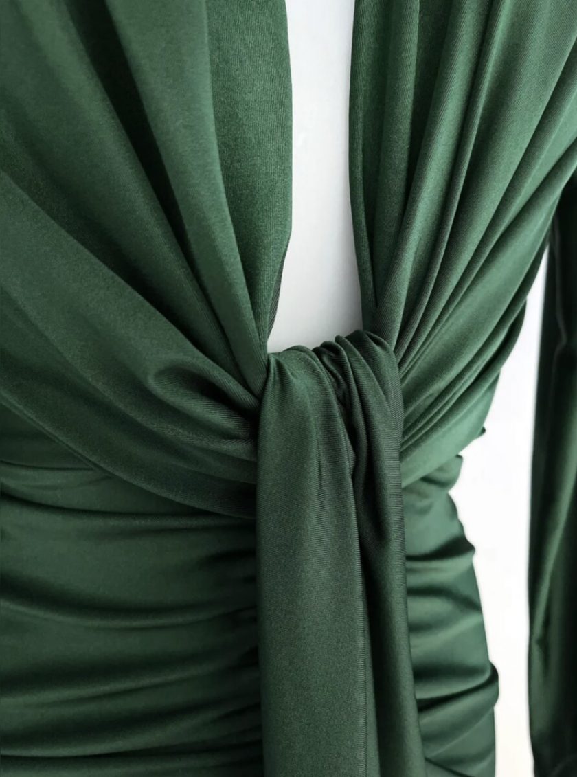 Vestido Seda Escote Nudo Mangas - Imagen 4