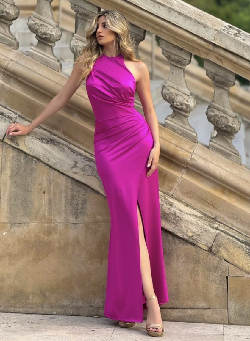 Vestido Seda Halter Drapeado - Imagen 23