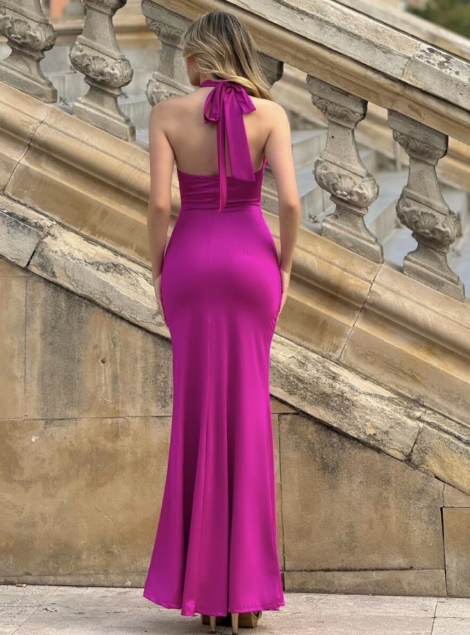 Vestido Seda Halter Drapeado