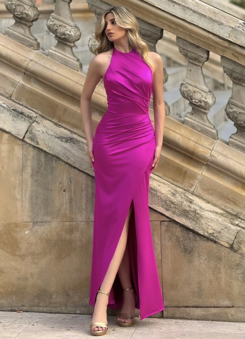 Vestido Seda Halter Drapeado - Imagen 24