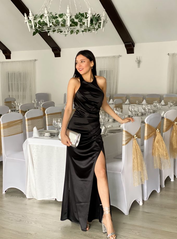 Vestido Seda Halter Drapeado