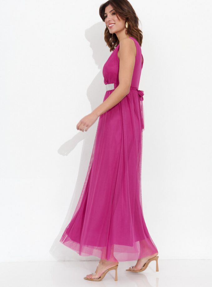 Vestido Tul Basic Cintura Brillos