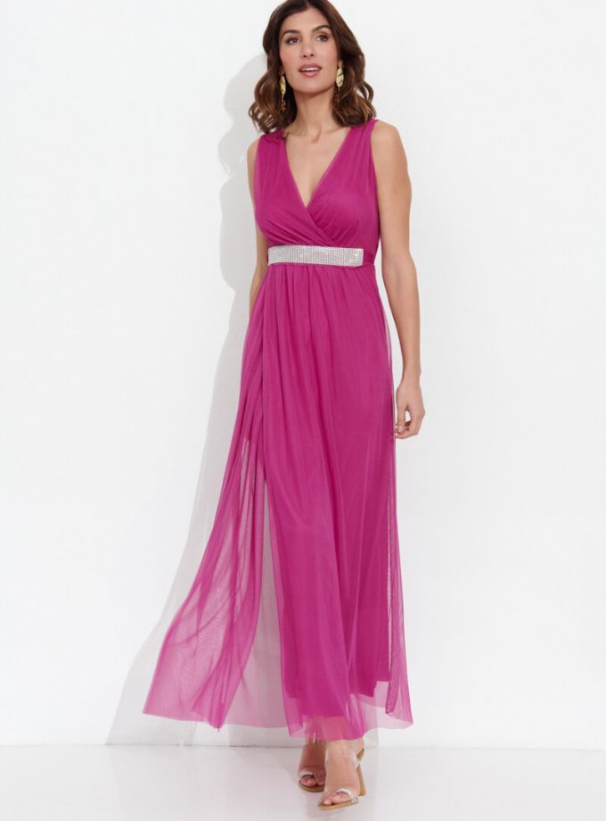 Vestido Tul Basic Cintura Brillos