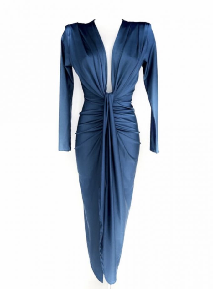 Vestido Seda Escote Nudo Mangas