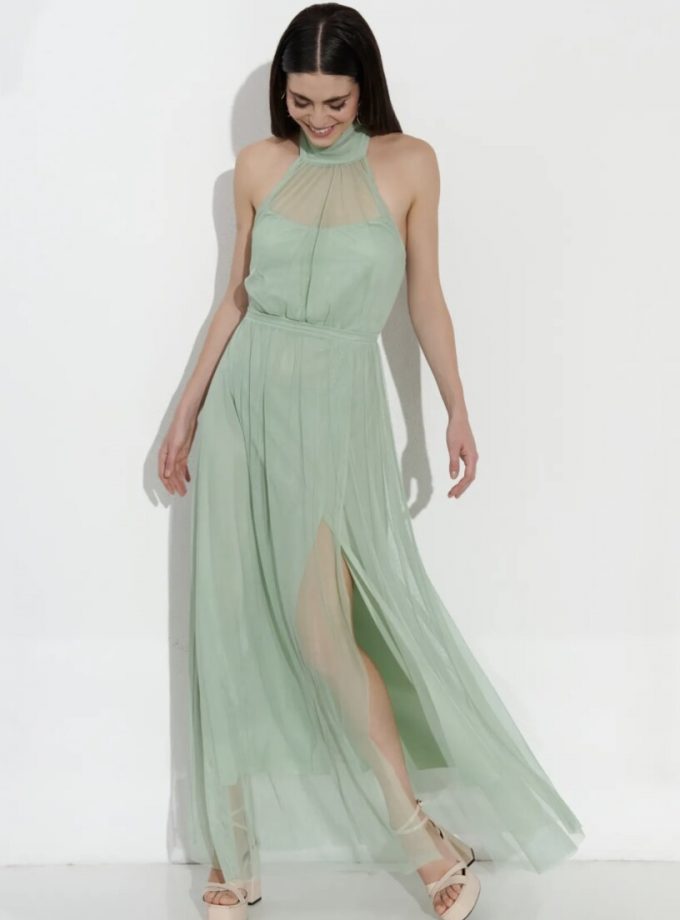 Vestido Tul Halter Transparencia pecho