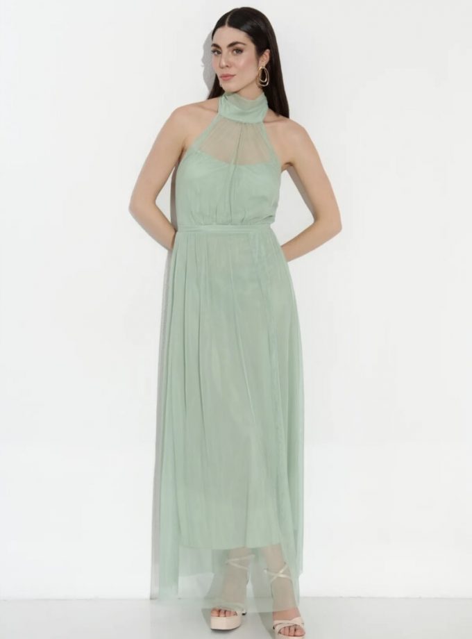 Vestido Tul Halter Transparencia pecho